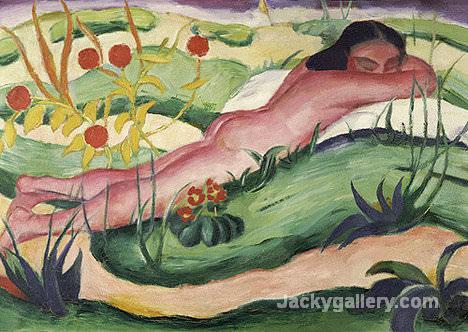 Nude Lying In The Flowers by Franz Marc paintings reproduction